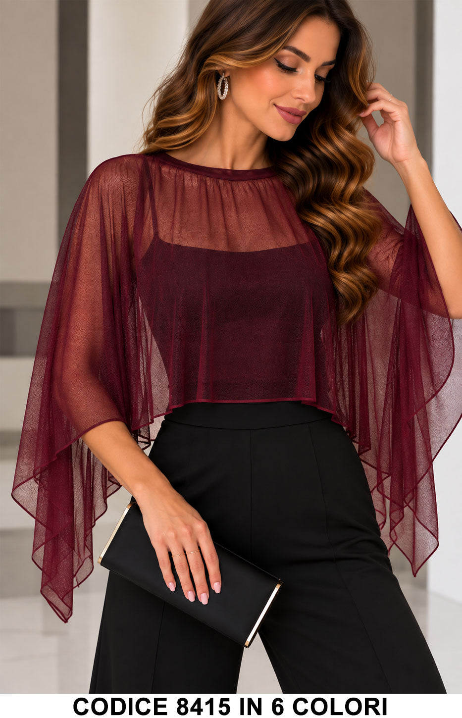Coprispalle Poncho Elegante in Tulle Mantella Abito Cerimonia in 6 Colori – 8415