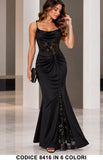 Abito Lungo Elegante a Sirena con Paillettes inserto in tulle ricamato Vestito Cerimonia in 6 Colori – 8416
