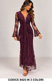 Abito Lungo Elegante in Pizzo Ricamato Vestito da Cerimonia con Drappeggio in 3 Colori – 8425