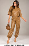 Completo Donna Effetto Pelle con Top Crop e Pantalone Coordinato Casual Chic in 3 Colori – 8427