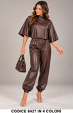 Completo Donna Effetto Pelle con Top Crop e Pantalone Coordinato Casual Chic in 3 Colori – 8427