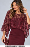 Coprispalla Elegante in Tulle Ricamato floreale con Paillettes da Cerimonia in 5 Colori – 8442