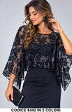 Coprispalla Elegante in Tulle Ricamato floreale con Paillettes da Cerimonia in 5 Colori – 8442