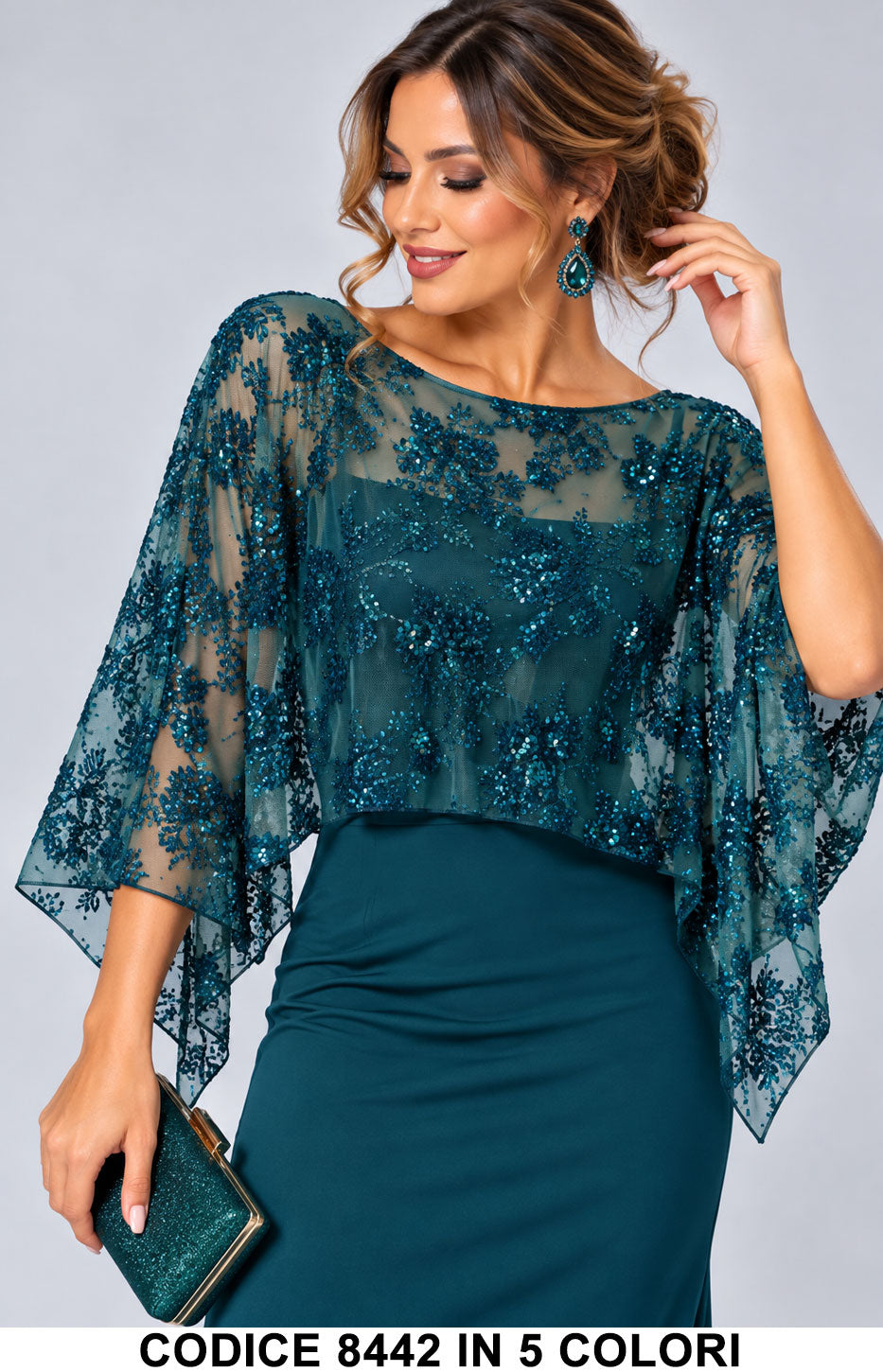 Coprispalla Elegante in Tulle Ricamato floreale con Paillettes da Cerimonia in 5 Colori – 8442