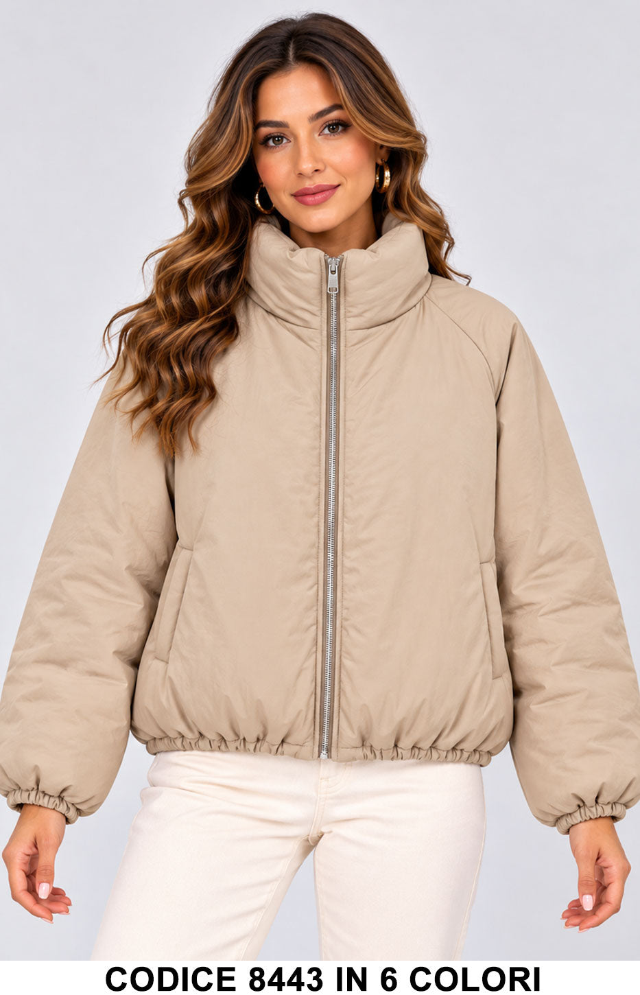 Piumino Corto Donna con Collo Alto Giubbino Giubbotto Glamour con Zip in 6 Colori – 8443