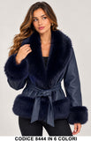 Giacca Donna in eco Pelle con Pelliccia Giubbotto Collo a Scialle Morbido con Cintura in 5 Colori – 8444