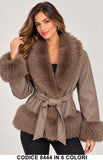 Giacca Donna in eco Pelle con Pelliccia Giubbotto Collo a Scialle Morbido con Cintura in 5 Colori – 8444
