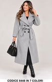 Cappotto Lungo Donna Doppiopetto con Cintura collo con revers elegante e versatile in 7 Colori – 8448