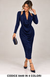 Abito Midi Donna Drappeggiato con Spalle Scoperte Vestito Elegante Evento Serata in 4 Colori – 8449