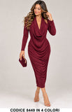 Abito Midi Donna Drappeggiato con Spalle Scoperte Vestito Elegante Evento Serata in 4 Colori – 8449