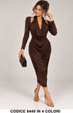 Abito Midi Donna Drappeggiato con Spalle Scoperte Vestito Elegante Evento Serata in 4 Colori – 8449