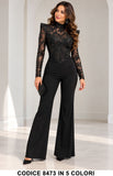 Tuta elegante 8473 Nero con ricami floreali e pantaloni palazzo