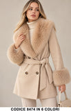 Cappotto donna 8474 Beige con collo e polsini effetto pelliccia