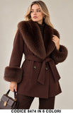 Cappotto donna 8474 Marrone con collo e polsini effetto pelliccia