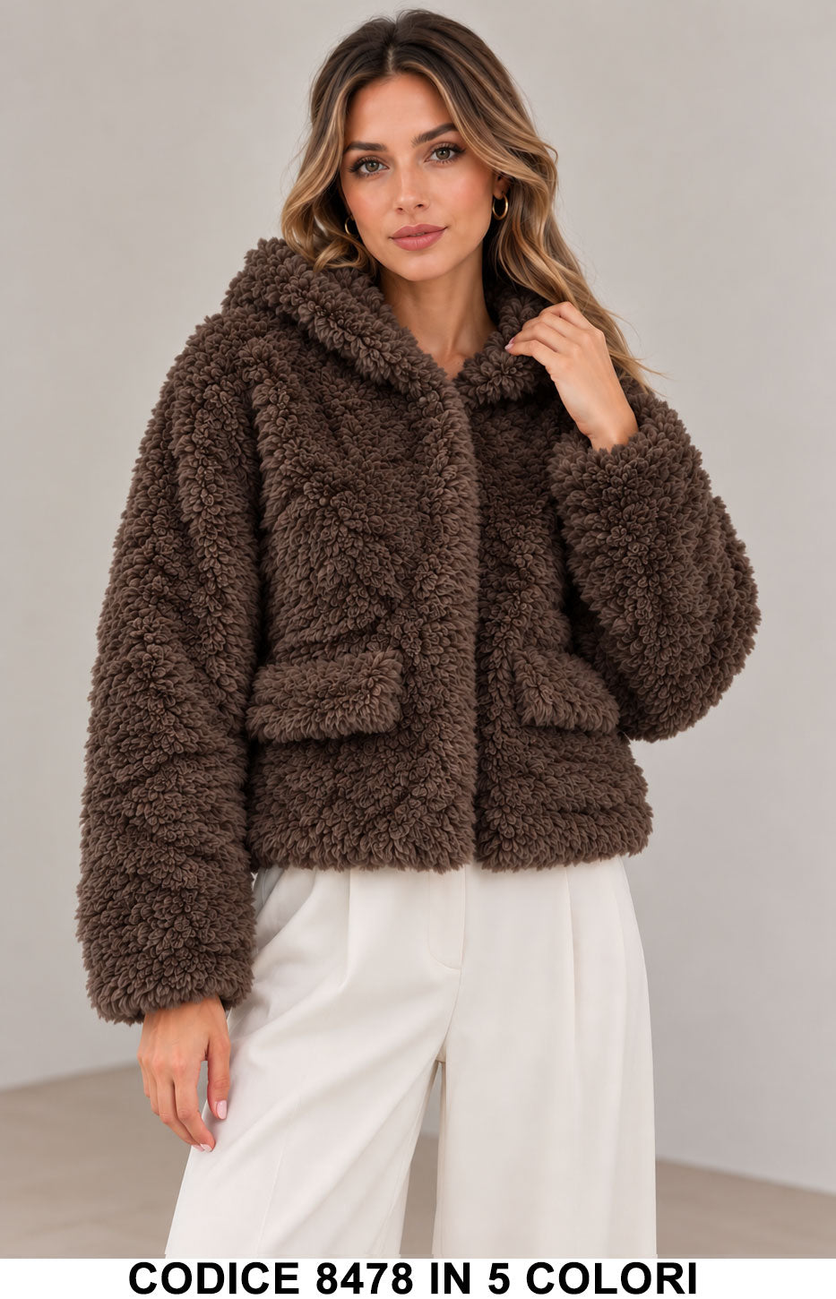 Giubbotto teddy donna 8478 Marrone effetto pelliccia
