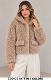 Giubbotto teddy donna 8478 Tortora effetto pelliccia