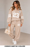 Tuta sportiva donna 8482 Beige felpa mezza zip e pantaloni jogger