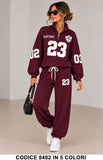Tuta sportiva donna 8482 Bordeaux felpa mezza zip e pantaloni jogger