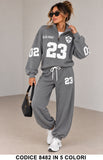 Tuta sportiva donna 8482 Grigio felpa mezza zip e pantaloni jogger