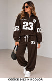Tuta sportiva donna 8482 Marrone felpa mezza zip e pantaloni jogger