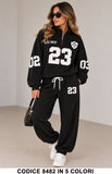 Tuta sportiva donna 8482 Nero felpa mezza zip e pantaloni jogger
