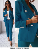 Tailleur Giacca e Pantaloni Eleganti Completo Donna Cerimonia 2 Pezzi con Bottoni Oro in 12 Colori - 3751
