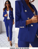 Tailleur Giacca e Pantaloni Eleganti Completo Donna Cerimonia 2 Pezzi con Bottoni Oro in 12 Colori - 3751