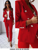 Tailleur Giacca e Pantaloni Eleganti Completo Donna Cerimonia 2 Pezzi con Bottoni Oro in 12 Colori - 3751