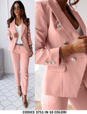 Tailleur Giacca e Pantaloni Eleganti Completo Donna Cerimonia 2 Pezzi con Bottoni Oro in 12 Colori - 3751