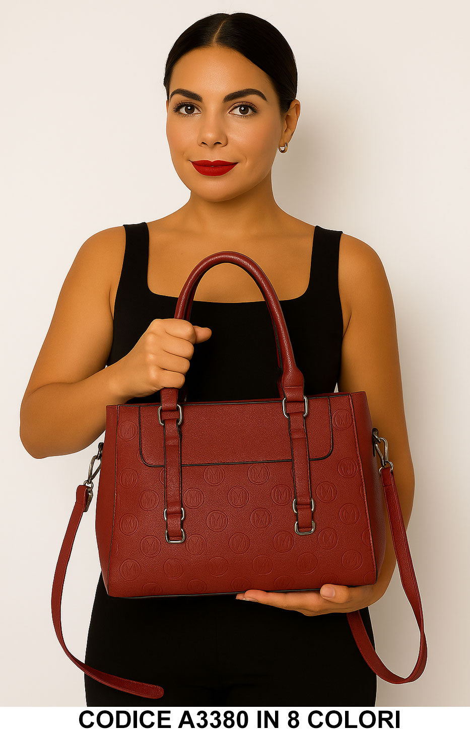 Borsa shopper in ecopelle con stampa logo, capiente ed elegante a mano e tracolla in 8 colori – A3380