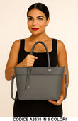 secondo teBorsa shopper a spalla in ecopelle effetto pelle con manici lunghi e tracolla regolabile in 8 colori – A3538