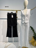 Completo Elegante Tailleur Maglia Gilet Pantalone Palazzo Stampa Floreale Coordinato Casual in Bianco o Nero - BA103