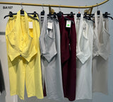 Completo Tailleur Gilet Allacciato al Collo Pantalone Zampa Coordinato Elegante Casual in 5 Colori - BA107