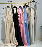 Tuta Elegante Intera Allacciata al Collo Pantalone Palazzo Jumpsuit Chemisier Casual in 7 Colori - BA109