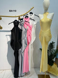 Abito Lungo Elegante Cerimonia Aderente Stile Sirena Allacciato al Collo Vestito Evento in 5 Colori - BA110