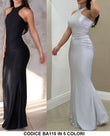 Abito Lungo Elegante Cerimonia Aderente Stile Sirena Allacciato al Collo Vestito Evento in 5 Colori - BA110