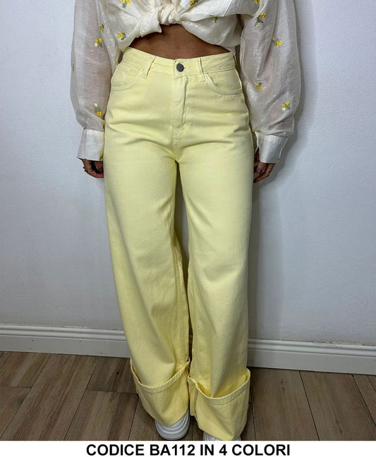Pantalone in jeans Colorato Risvolto Alto Pantaloni Donna Ragazze Colori Primaverili in 4 Colori - BA112