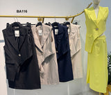Completo Tailleur Donna Giacca Smanicata Asimmetrica Bottone Gioiello Gonna Lunga Midi in 5 Colori - BA116