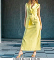 Completo Tailleur Donna Giacca Smanicata Asimmetrica Bottone Gioiello Gonna Lunga Midi in 5 Colori - BA116