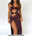 Abito Lungo Sensuale Spacco Profondo Vestito Monospalla Cut Out Casual in 4 Colori - BA117