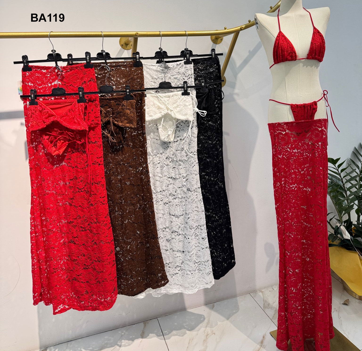Completo Tris Costume da Mare Bikini Copricostume Pareo Semitrasparente in 4 Colori - BA119