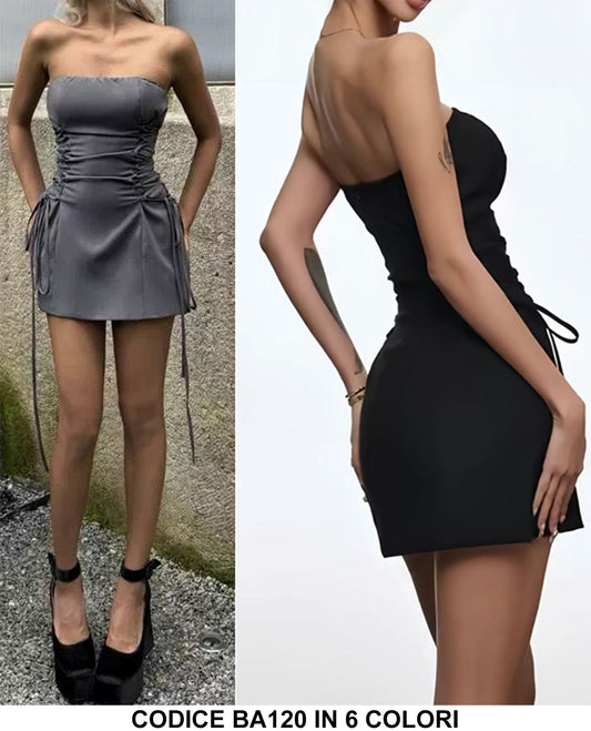 Abito Corto Casual Laccetti Regolabili in Vita Vestito Sensuale Senza Bretelle in 6 Colori - BA120