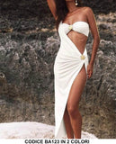 Completo da Bagno Bikini con Spilla Grande Oro Gioiello Pareo Monospalla Elegante Coordinato Mare in 3 Colori - BA123