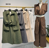Completo Casual Maglia Gilet Spalline Strutturate Pantalone Largo Maxi Tasche Cargo Coordinato in 5 Colori - BA124