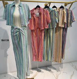 Completo Estate Mare Camicia Corta Gonna Lunga con Spacco Coordinato Effetto Ottico in 5 Colori- BA139