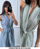 Tuta Intera Lunga Elegante Scollo Dritto Cintura in Vita Pantalone Palazzo Jumpsuit Evento in 5 Colori - BA142