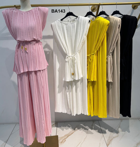 Completo Maglia Lunga Smanicata Pantalone Palazzo Coordinato Plissettato Elegante Casual in 5 Colori - BA143
