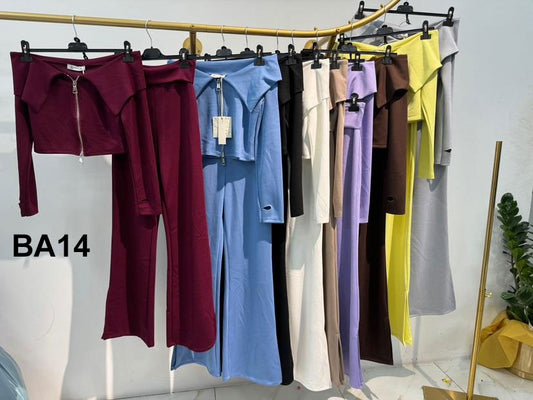 Completo Casual Magia Corta con Zip Buco Pollice Pantalone Palazzo Coordinato Tuta Sportiva in 9 Colori - BA14