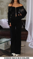 Completo Casual Magia Corta con Zip Buco Pollice Pantalone Palazzo Coordinato Tuta Sportiva in 9 Colori - BA14