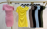 Abito Corto Minidress Monospalla Impero Vestito Sensuale Aderente Tubino Serata Casual in 8 Colori - BA150